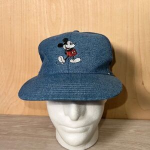 Vintage Disney Mickey Mouse Embroidered Denim Blue‎ Jean Hat Cap Adjustable